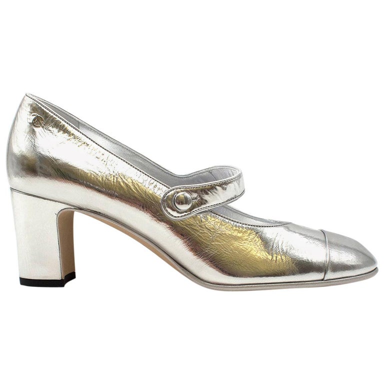Chanel Resort 2019 Silver Mary Jane Pumps 40 at 1stDibs | chanel silver  mary janes