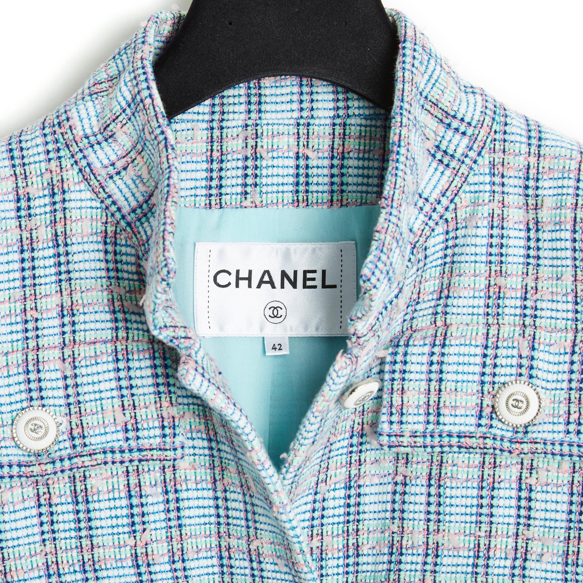 Chanel Resort 2020 Jacket FR40/42 Cotton Tweed Blue For Sale 2