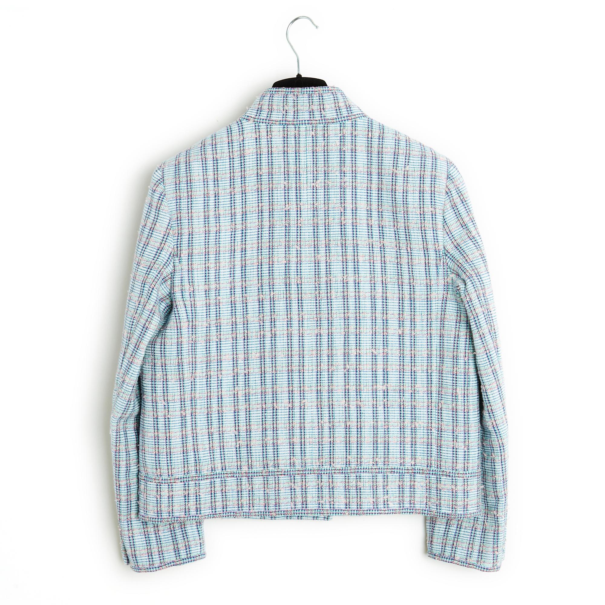 Chanel Resort 2020 Jacket FR40/42 Cotton Tweed Blue For Sale 3