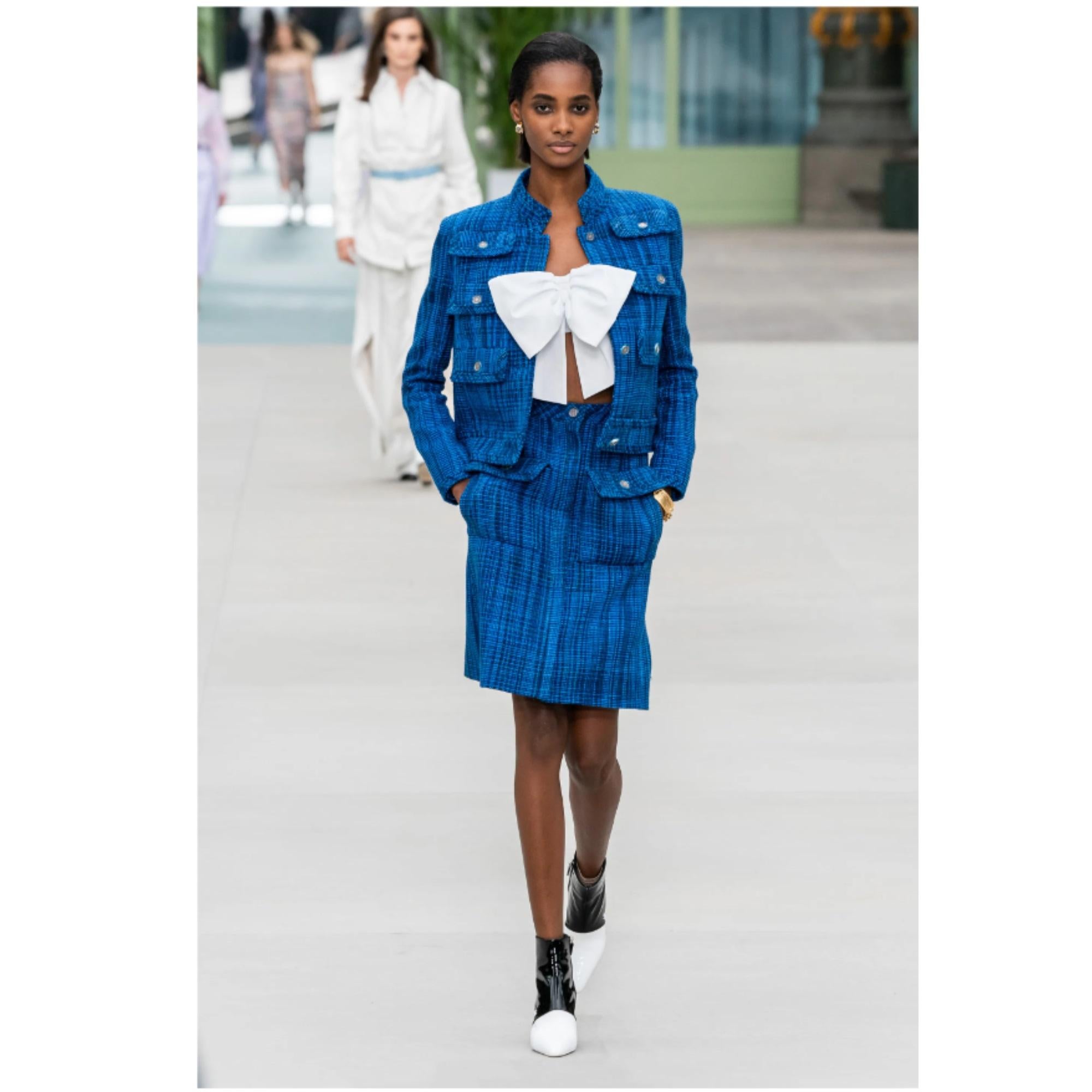 Chanel Resort 2020 Jacket FR40/42 Cotton Tweed Blue For Sale 4