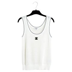 Chanel Resort 2024 Top Maille Blanc FR36 White Black CC Knit Top Tank UK8 US6