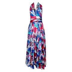 Chanel Resort 2017 'Coco Cuba' Retro Car Print Gauzy Silk Halter Maxi Dress