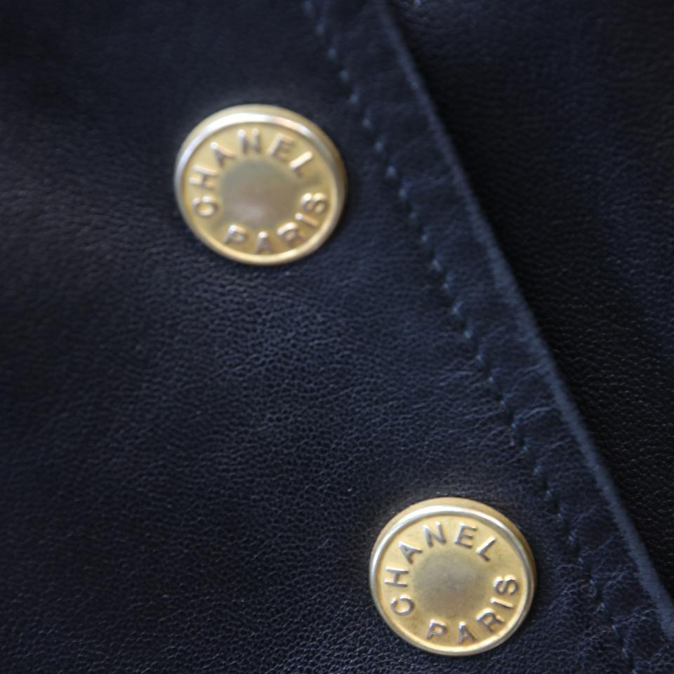 Black Chanel Retro 90's Classic Sleeveless CC Lambskin Gold Button Leather Vest SZ 50