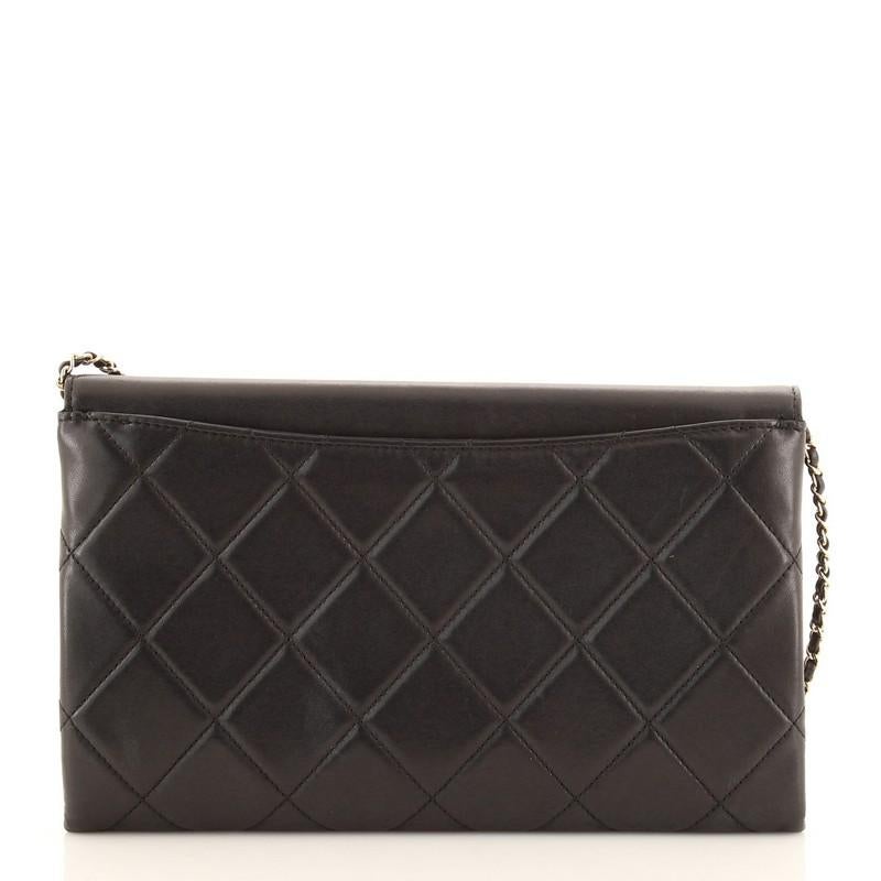 Chanel Retro Label Chain Clutch Gestepptes Lammleder (Schwarz)
