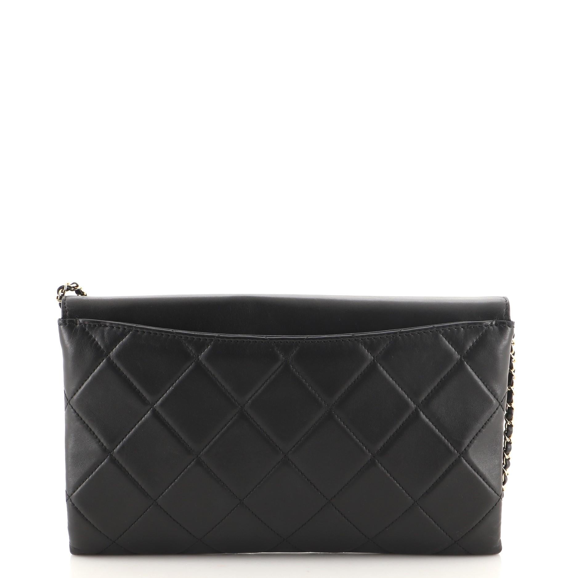 Chanel Retro Label Chain Clutch Quilted Lambskin In Good Condition In NY, NY