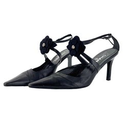 Chanel Retro Vintage CC Logo Camellia Slingback Ankle Strap Pointed Toe Pumps 40