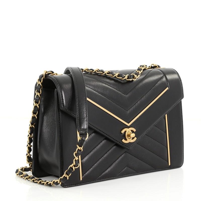 Chanel Reversed Flap Bag Chevron Lambskin Medium In Good Condition In NY, NY