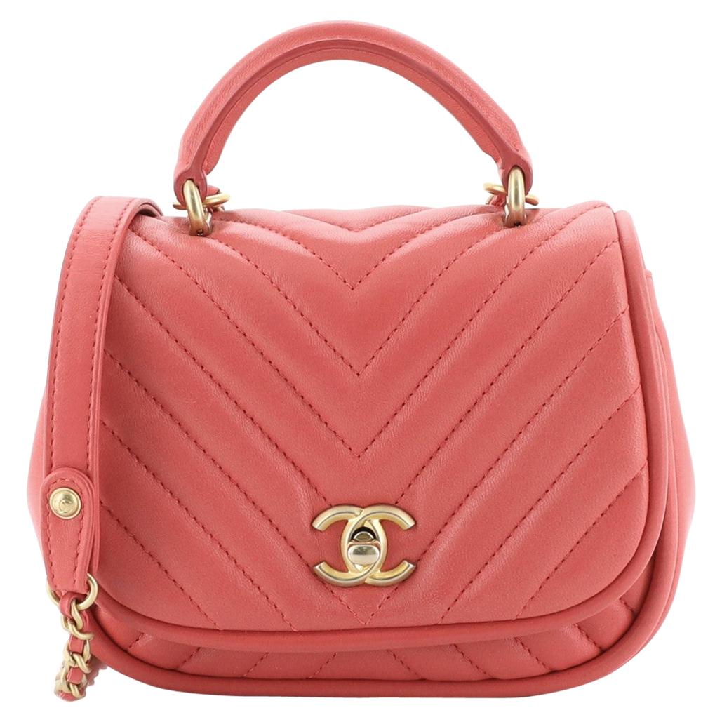 Chanel Reversed Round Flap Bag Chevron Lambskin Mini