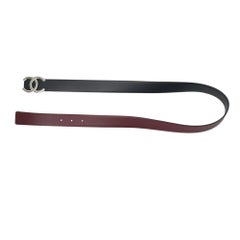 Chanel Reversible Black Burgundy Leather CC Logo Skinny Belt (85/33)