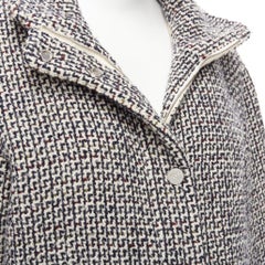 CHANEL Reversible black white wool tweed CC logo padded puffer jacket FR36 S