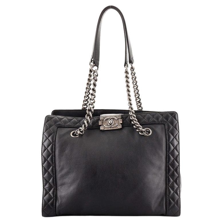 Chanel Black Crinkled Leather Small Chain Boy Flap Bag at 1stDibs