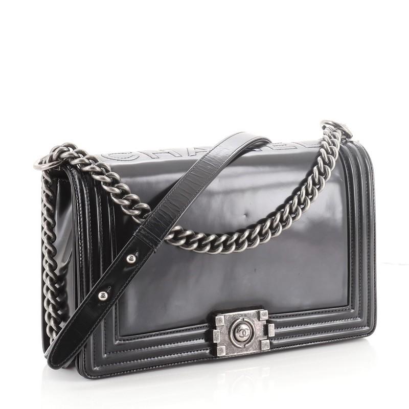 Black Chanel Reverso Boy Flap Bag Glazed Calfskin New Medium