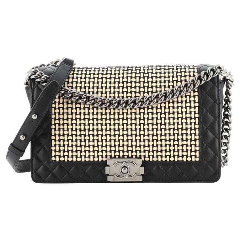Chanel Reverso Boy Flap Bag Woven Calfskin Old Medium For Sale at 1stDibs