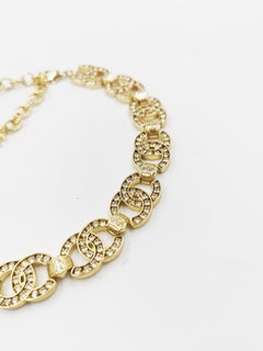 CHANEL Rhinestone 2021 Gold CC Interlocking Choker Necklace