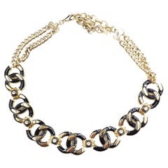 CHANEL Rhinestone 2021 Gold CC Interlocking Choker Necklace