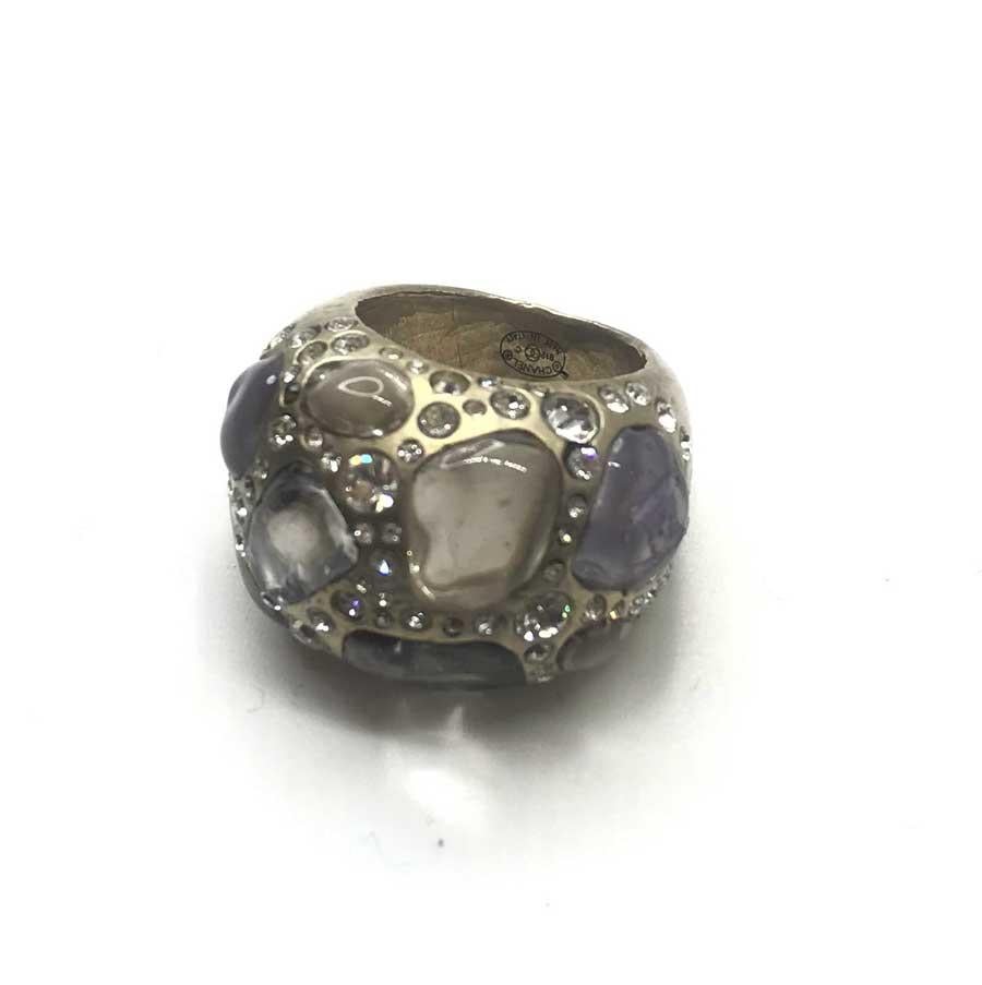 Chanel Rhinestone And Purple Glass Paste Size 50 Ring In Good Condition For Sale In Paris, FR