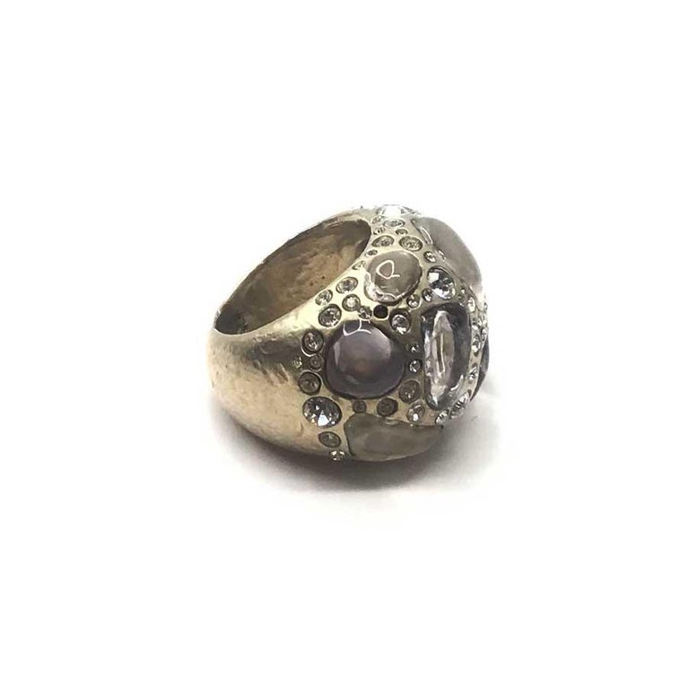 Chanel Rhinestone And Purple Glass Paste Size 50 Ring For Sale at 1stDibs