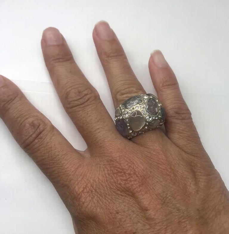 Chanel Rhinestone And Purple Glass Paste Size 50 Ring For Sale at 1stDibs