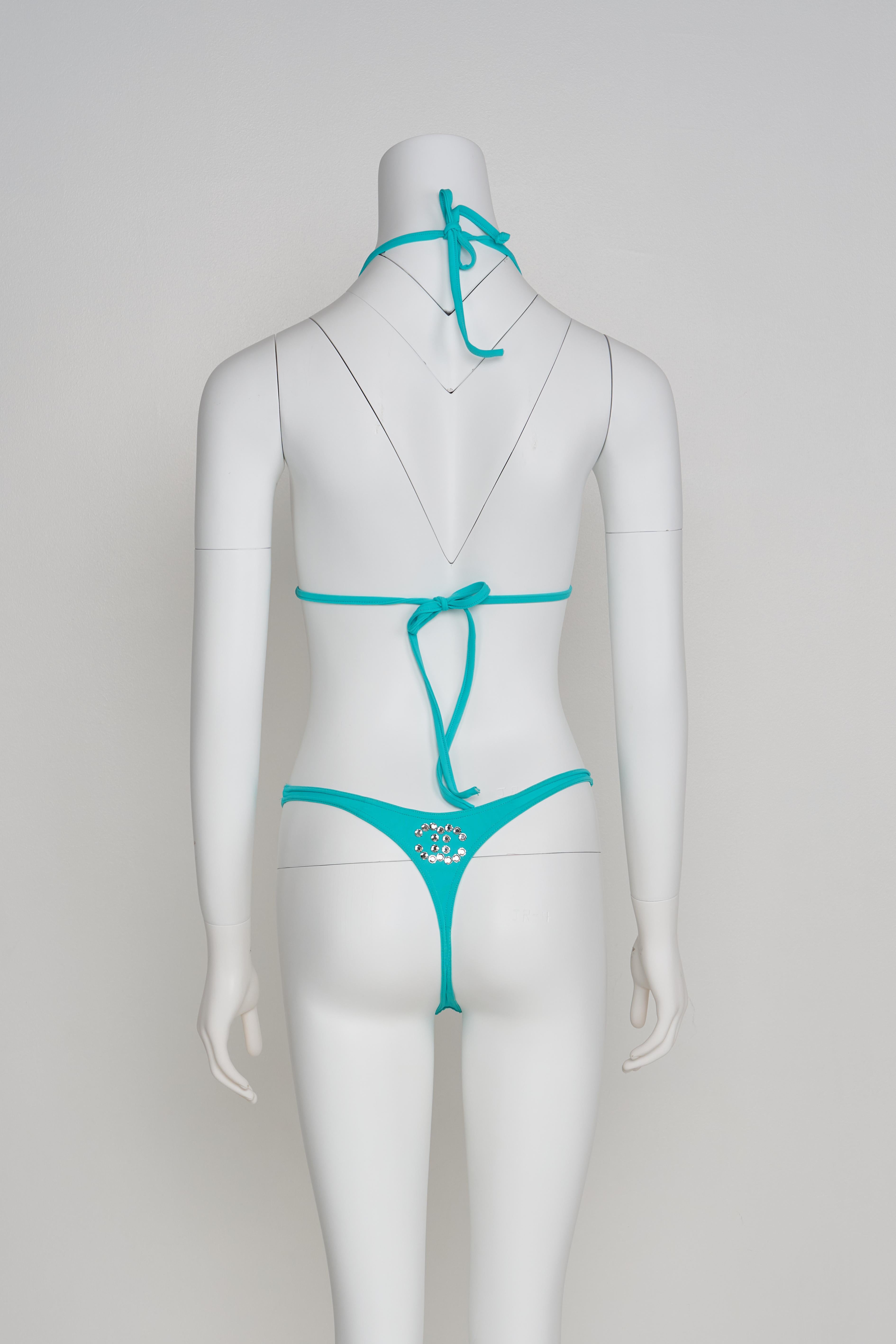 Blue Chanel Rhinestone Bikini 1995 S/S  (Turquoise)