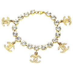 Vintage Chanel Rhinestone Bracelet with CC Charms