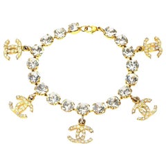 Vintage Chanel Rhinestone Bracelet with CC Charms