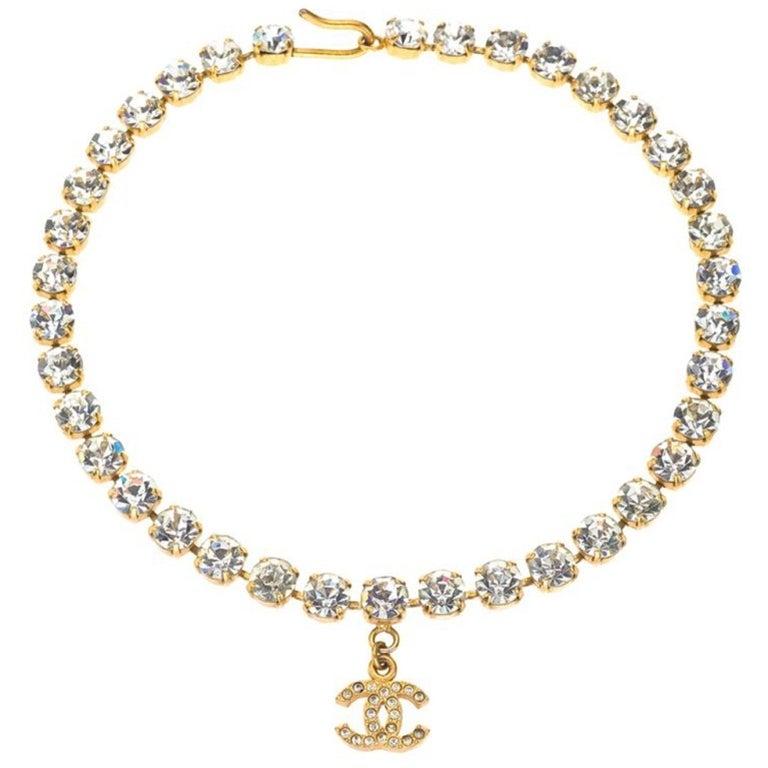 Chanel Rhinestone Choker with CC In Good Condition For Sale In Chicago, IL