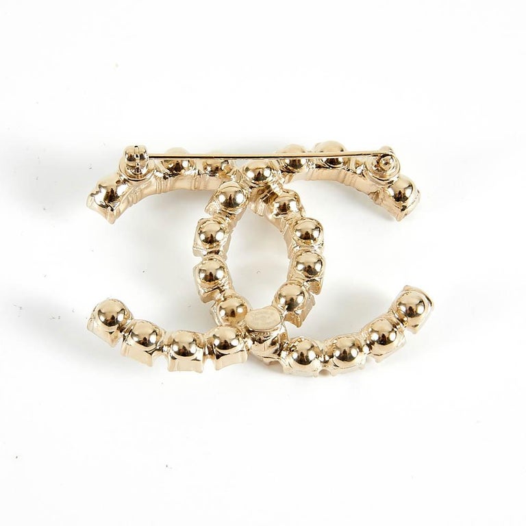 Chanel Rhinestone Double CC Logo Gold Toned Brooch Pin at 1stDibs ...