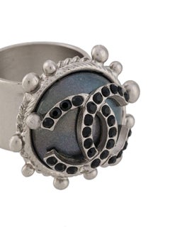 Chanel Rhinestone Embellished CC Pearl Ring