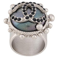 Chanel Rhinestone Embellished CC Pearl Ring