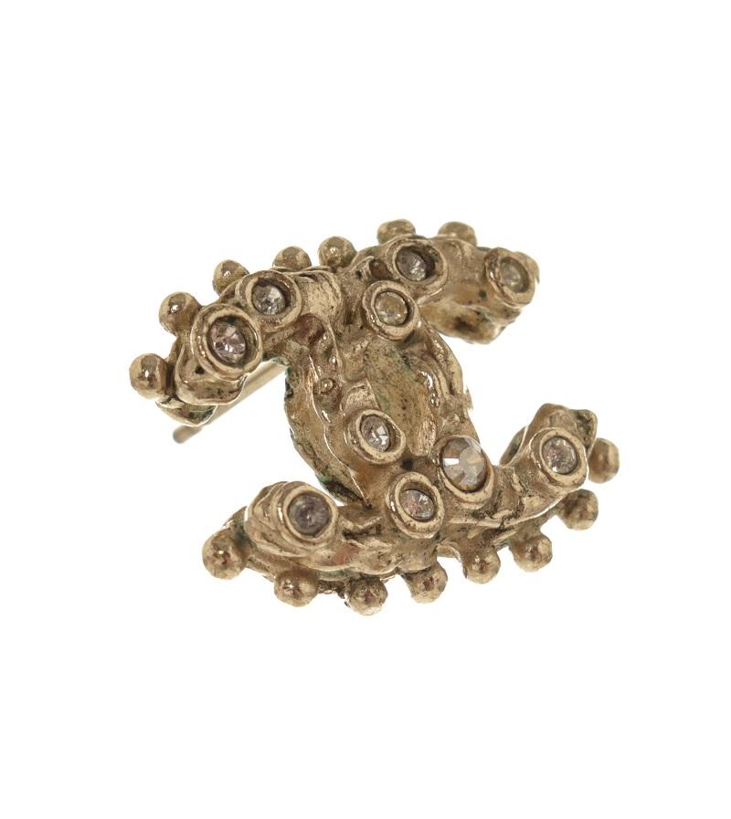 Women's Chanel Rhinestone Gold CC Earrings
