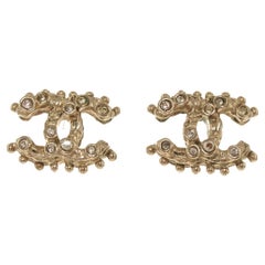 Chanel Rhinestone Gold CC Earrings