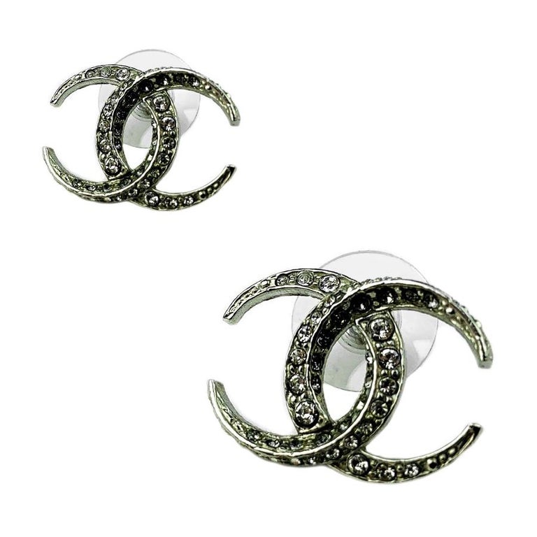 CHANEL Rhinestones CC Stud Earrings at 1stDibs