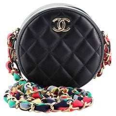 Chanel Ribbon Round Clutch With Chain Quilted Lambskin