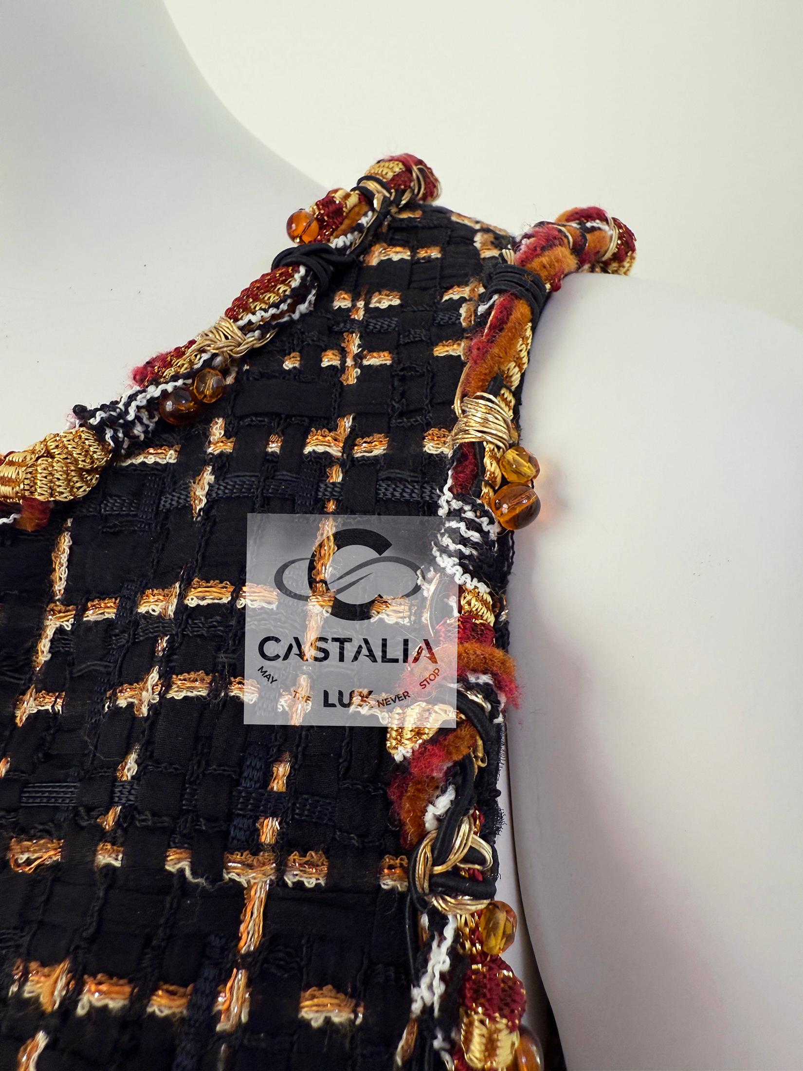 Abito Chanel in tweed con nastri e decori Jewell 36 FR 5