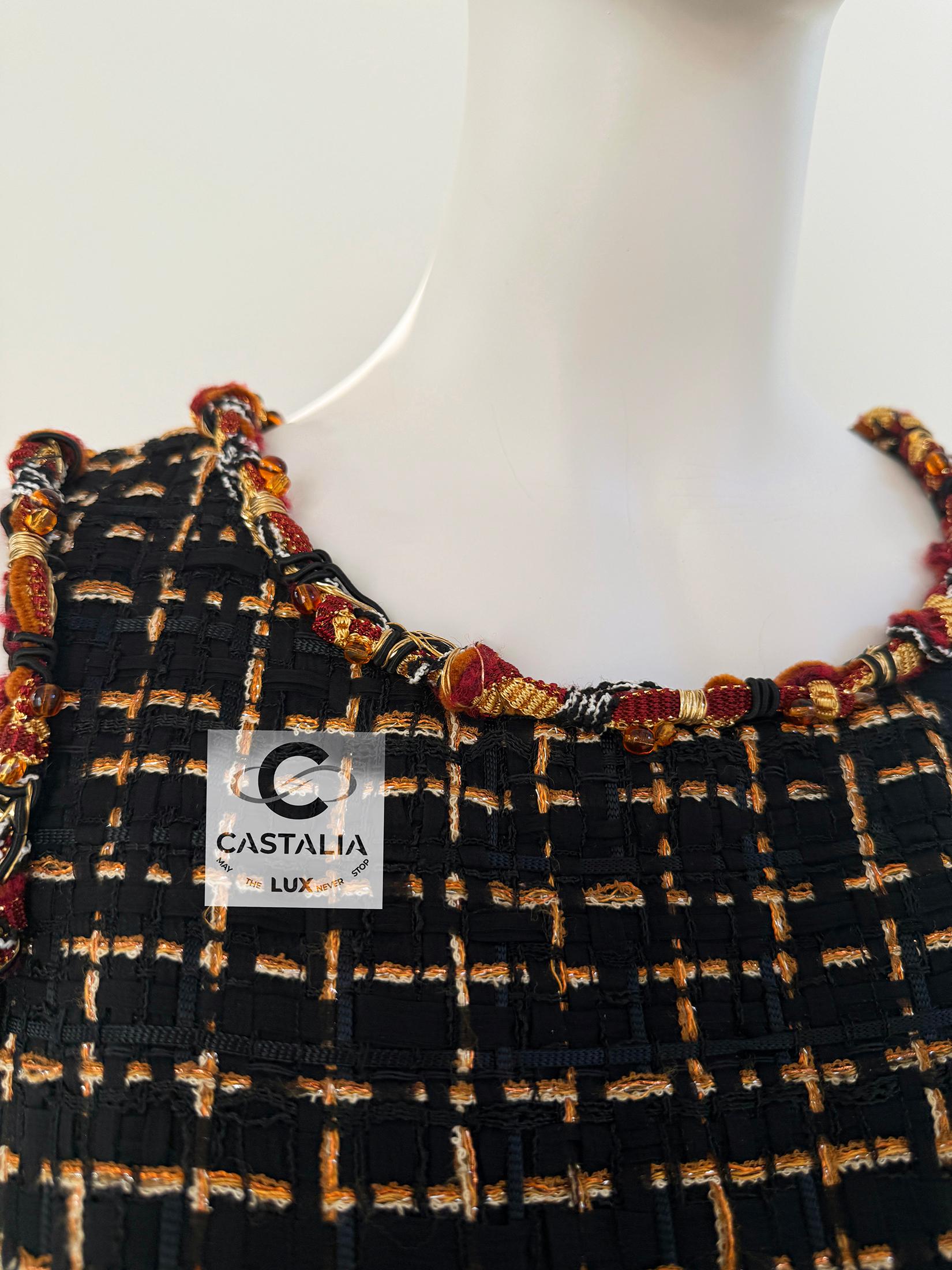 Abito Chanel in tweed con nastri e decori Jewell 36 FR 6