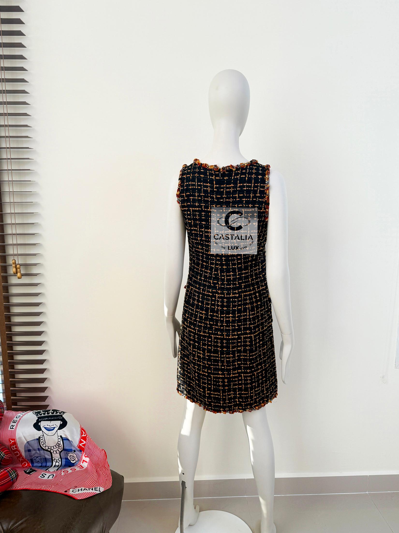 Abito Chanel in tweed con nastri e decori Jewell 36 FR 7