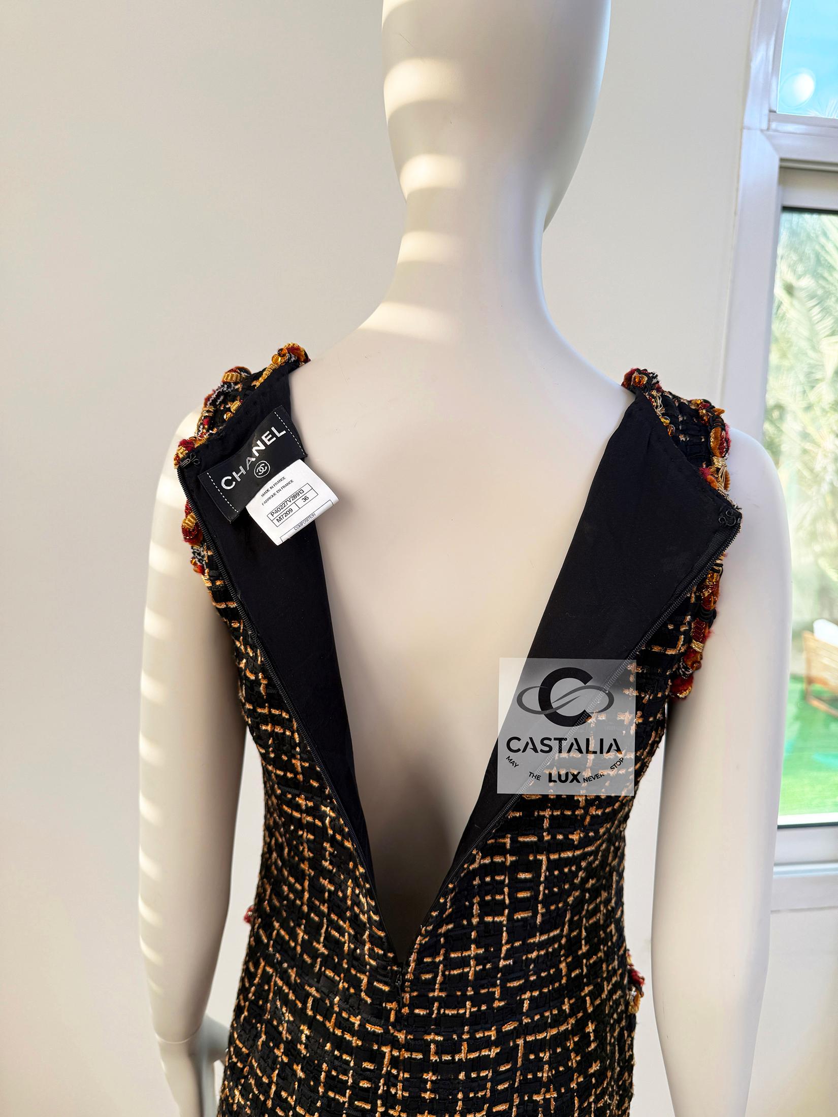 Abito Chanel in tweed con nastri e decori Jewell 36 FR 10