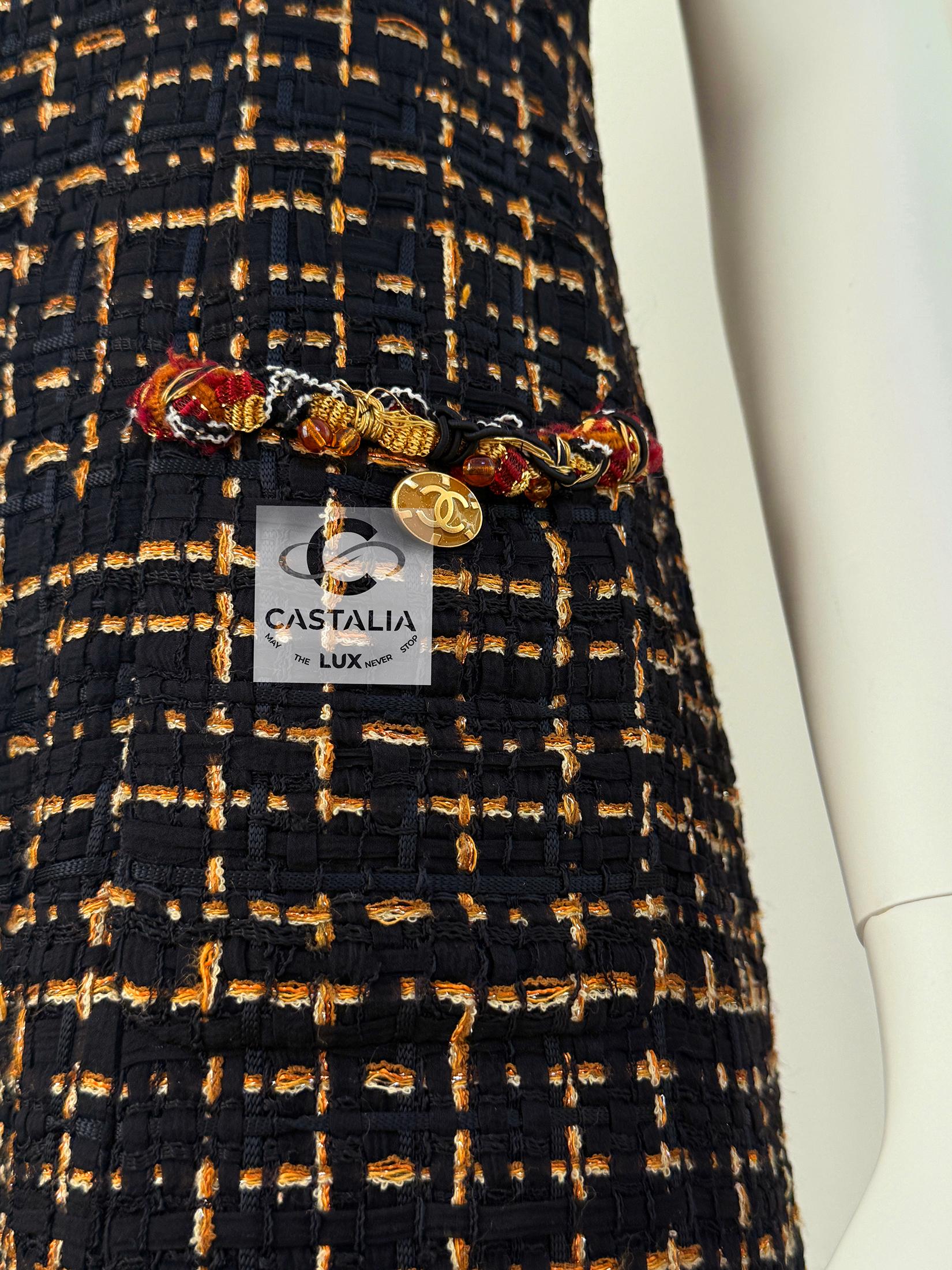 Abito Chanel in tweed con nastri e decori Jewell 36 FR 1