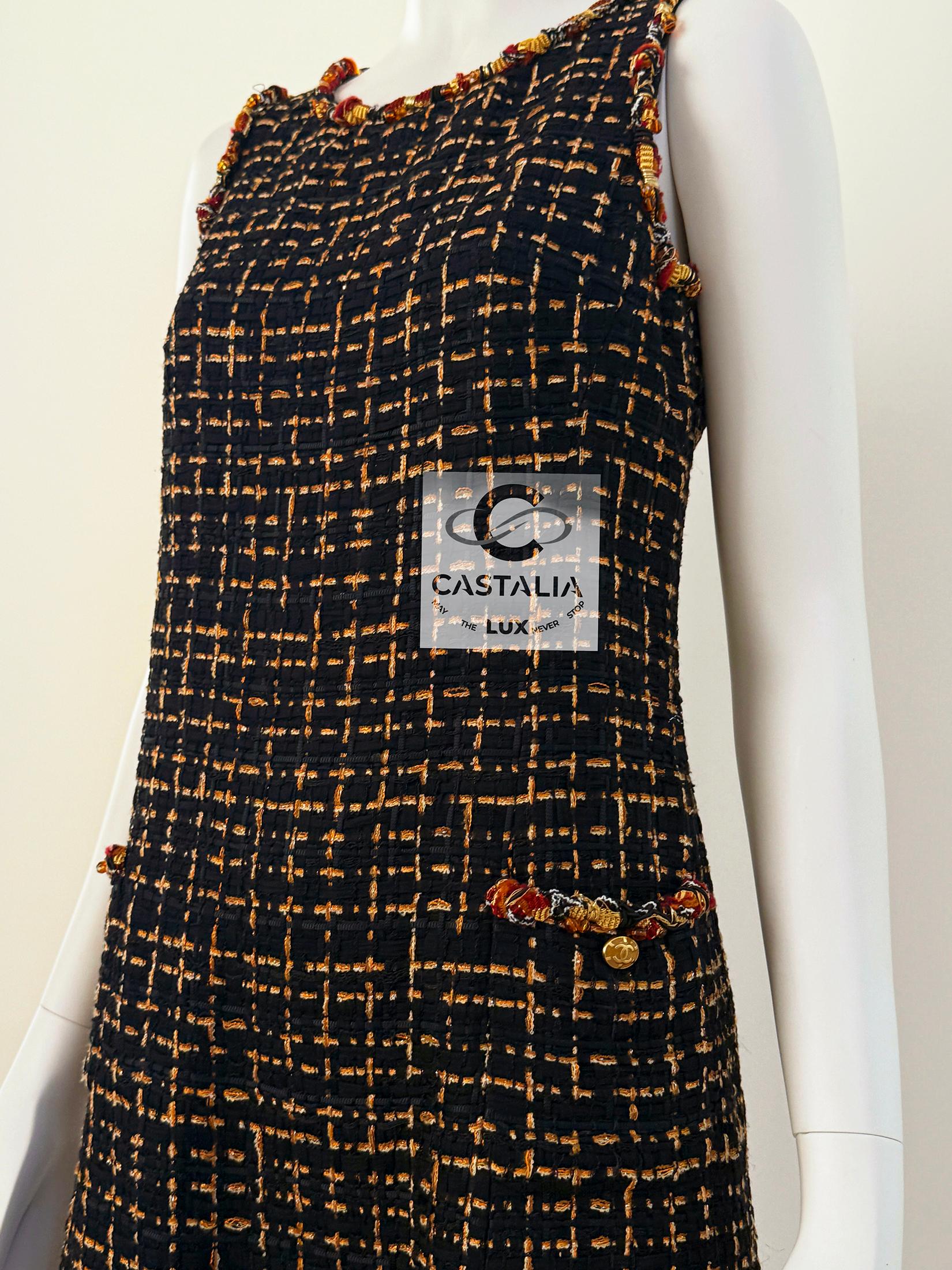 Abito Chanel in tweed con nastri e decori Jewell 36 FR 3