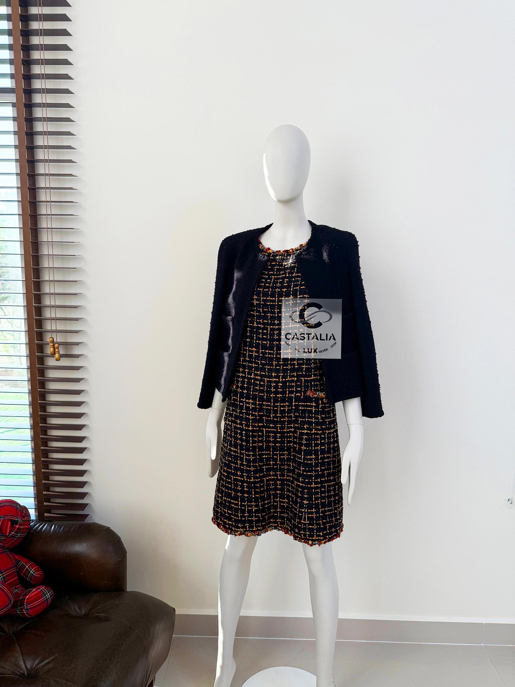 Abito Chanel in tweed con nastri e decori Jewell 36 FR 4