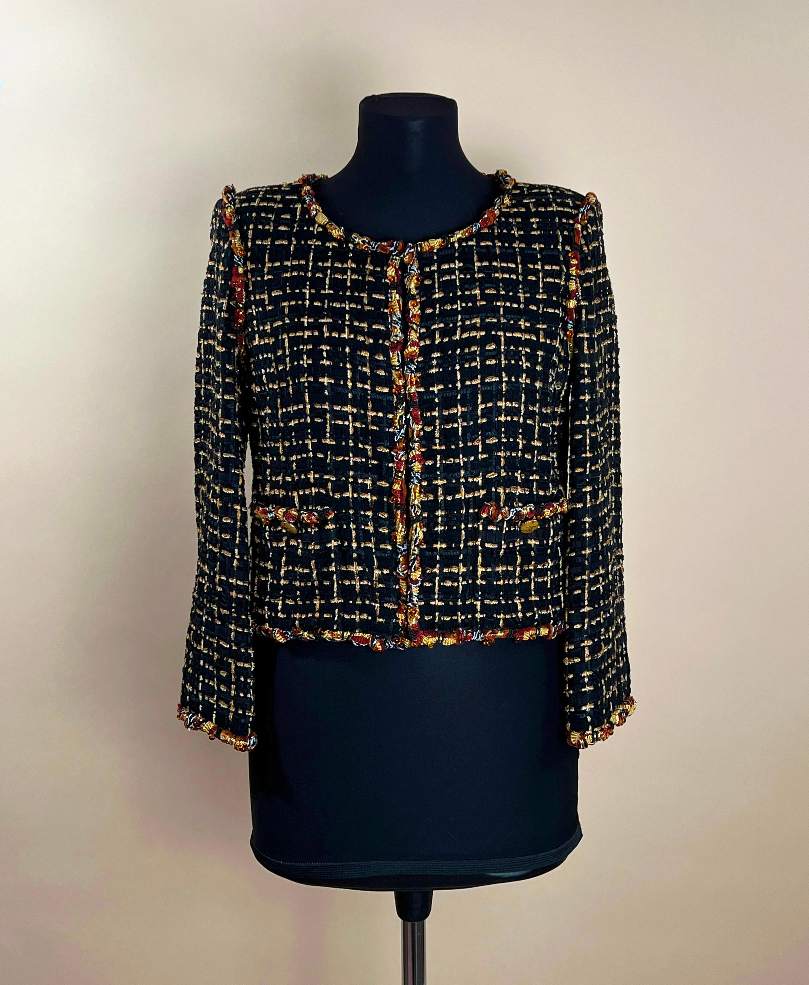 Chanel Ribbon Tweed Jewel Embellished Jacket In Excellent Condition In Dubai, AE