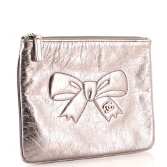 Chanel Ribbon Zip Pouch Crinkled Leather Small