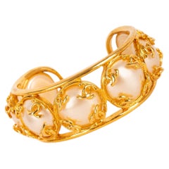 Vintage Chanel Rigid Bracelet with Pearly Cabochons, 1995