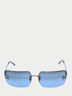 Chanel Rimless Blue Gradient Sunglasses with Crystal CC Logo