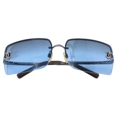 Chanel Rimless Blue Gradient Sunglasses with Crystal CC Logo