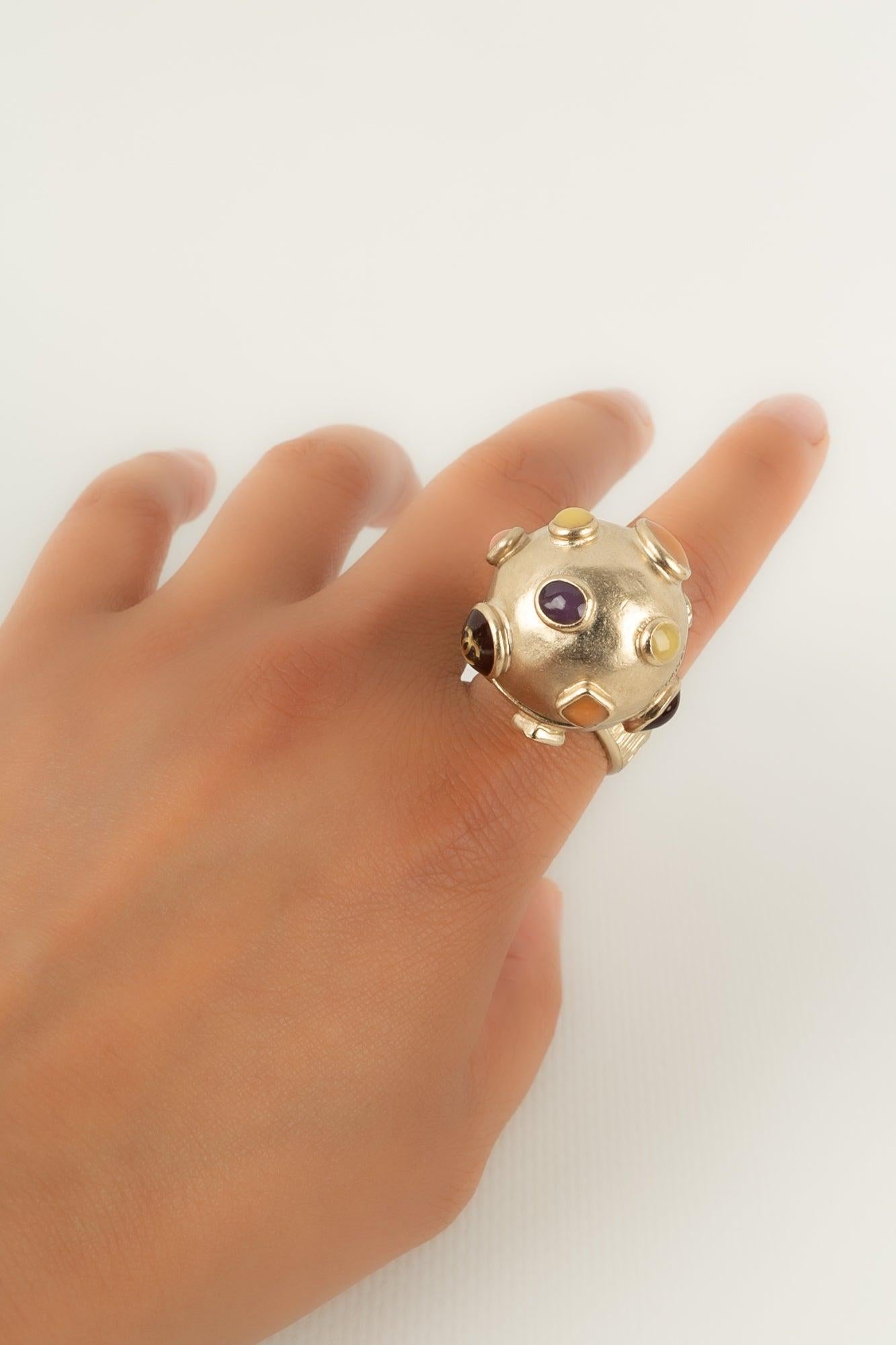Women's Chanel Ring in Champagne Metal and Resin, 2007 For Sale