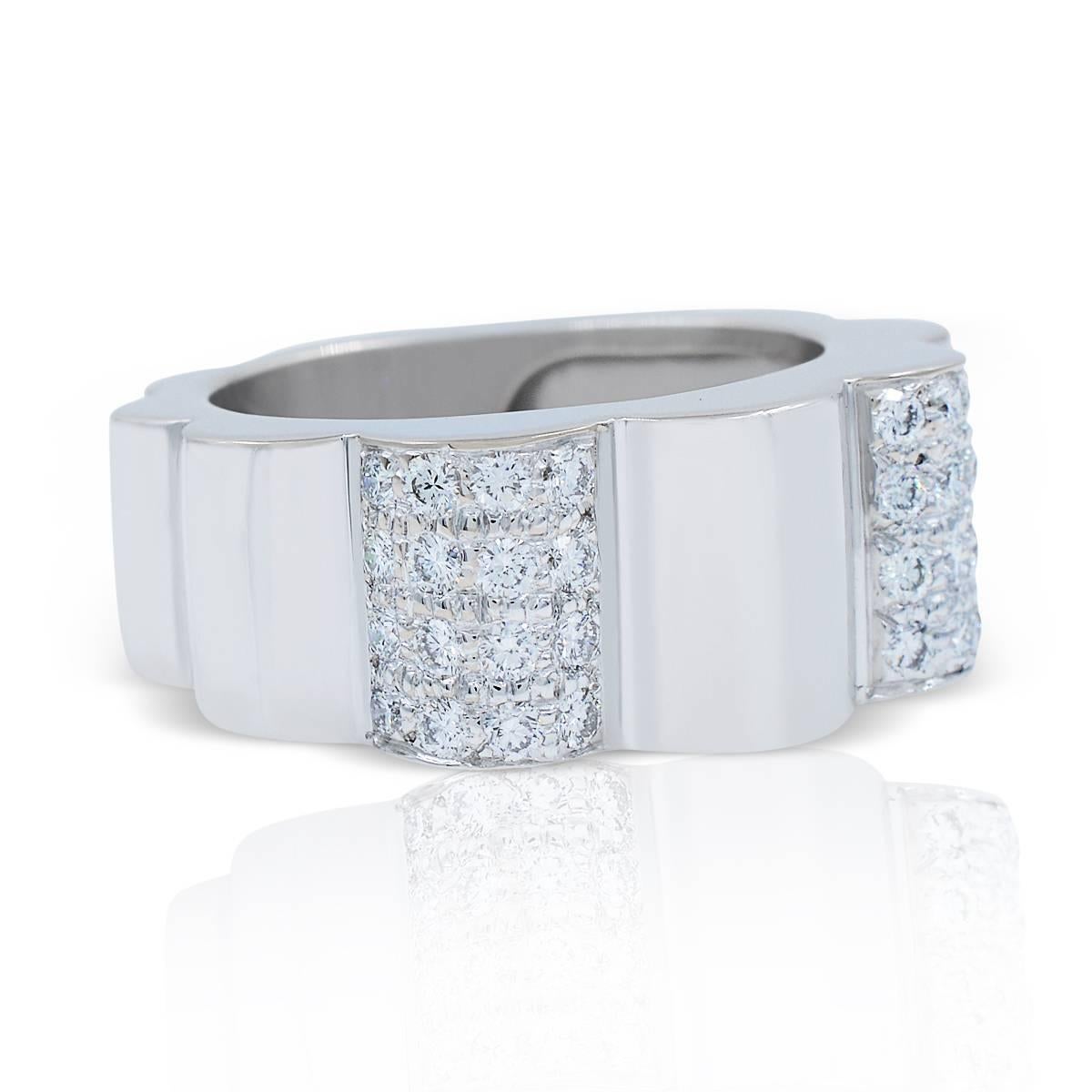Modern Chanel Ring with Pave Diamonds 0.50 Carat 18 Karat White Gold
