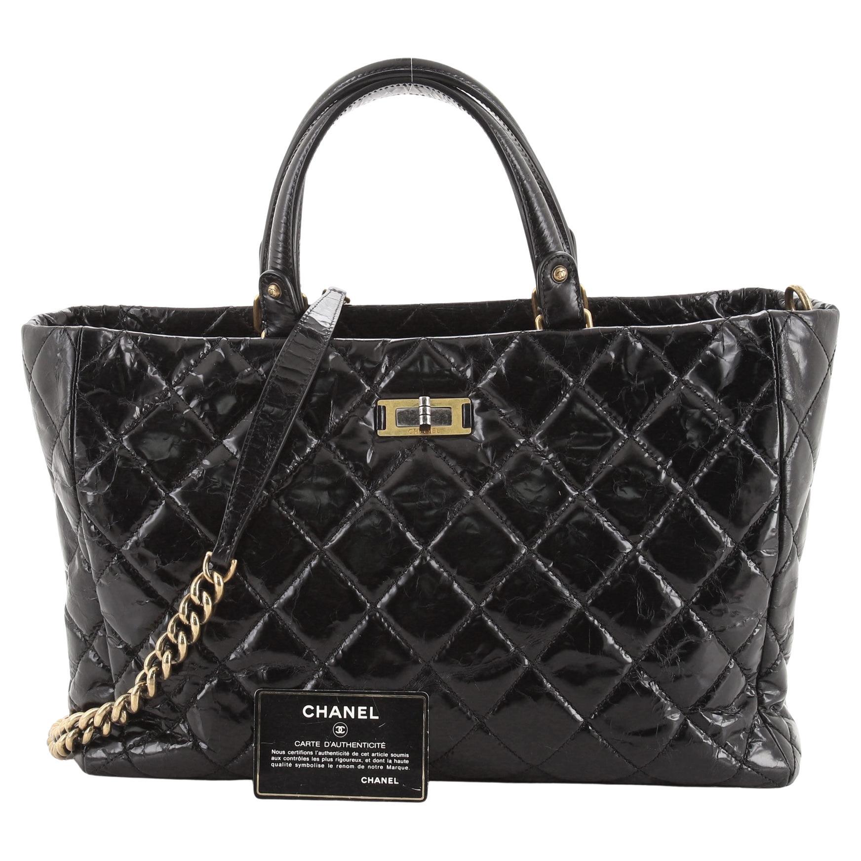 Chanel Rita Tote Quilted Glazed Crackled Calfskin Small Black For Sale