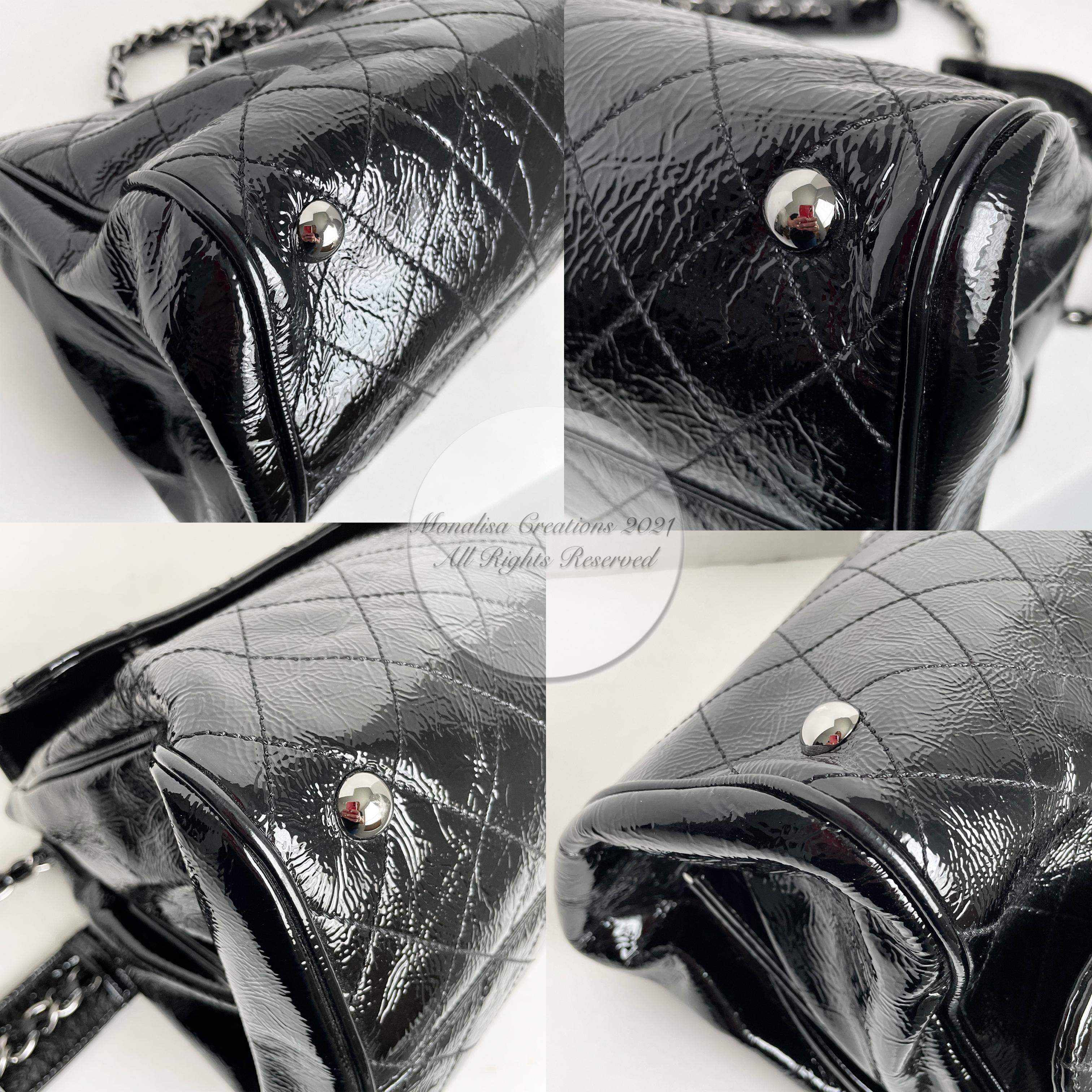 Chanel Ritz Shoulder Bag Convertible Clutch Black Matelasse Patent Leather 3