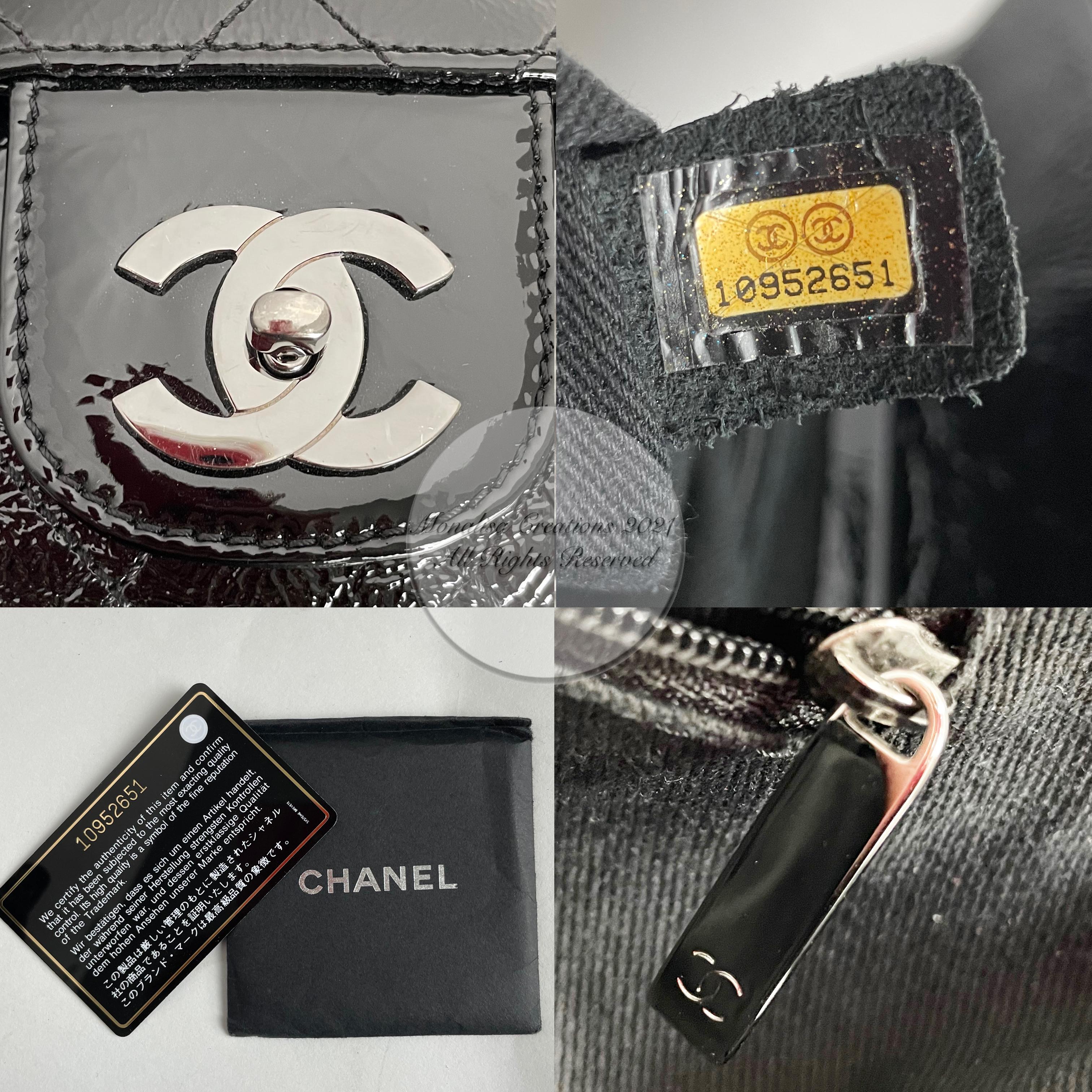 Chanel Ritz Shoulder Bag Convertible Clutch Black Matelasse Patent Leather 4